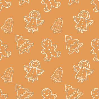 Gingerbread cookie seamless pattern. Christmas cookie pattern, gingerbread motif. Festive gingerbread man repeat, holiday background vector
