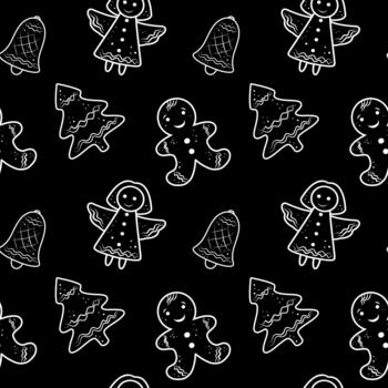 pan de jengibre Galleta sin costura patrón, oscuro antecedentes. Navidad Galleta repetir patrón, pan de jengibre motivo. festivo pan de jengibre patrón, fiesta loseta vector