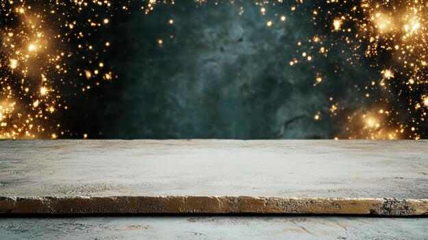 An empty table with a fire and sparkles photo