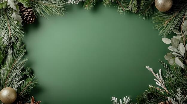 Navidad guirnalda marco en verde antecedentes foto