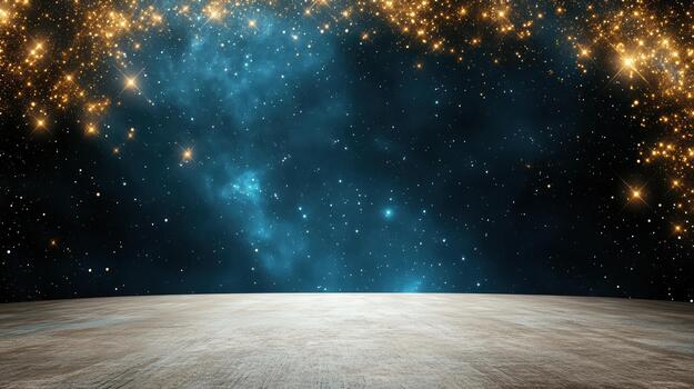 un vacío habitación con un estrellado cielo y un de madera piso foto