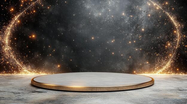 Golden round table with stars and light photo