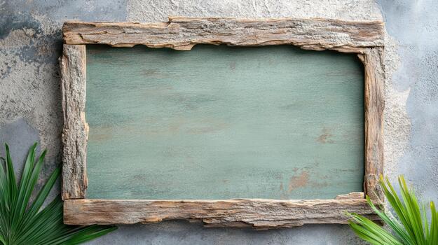 A wooden frame with a green chalkboard on it photo