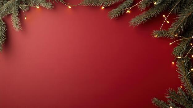 Christmas tree on red background with christmas lights photo