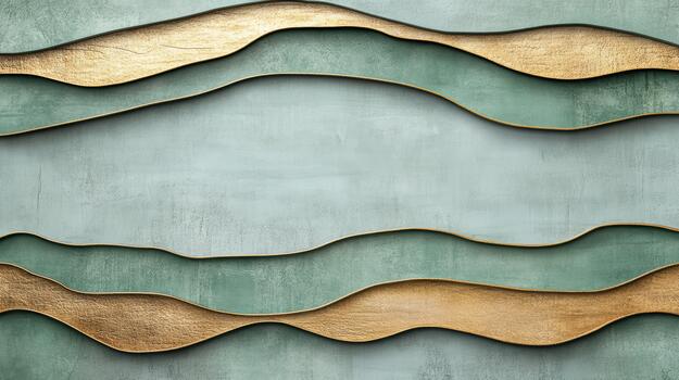 Golden waves on a green background photo