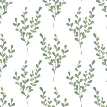 Twigs seamless pattern, delicate leaves background. Petite twig pattern, botanical vector