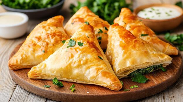 A plate with four triangles of pastry photo