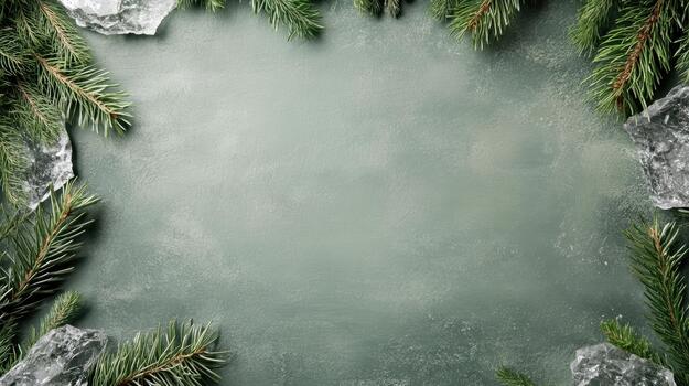 Christmas frame with fir branches and ice on a dark background photo