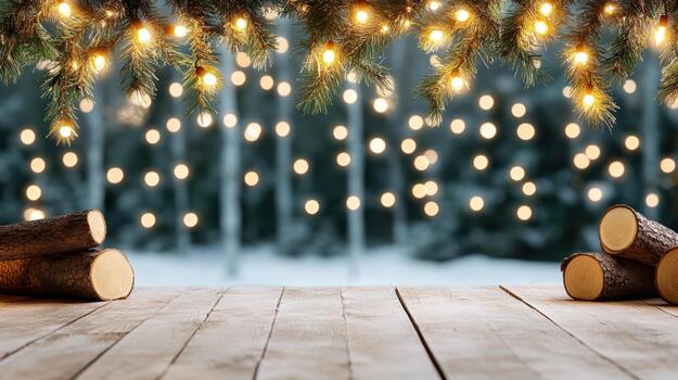 Navidad árbol registros en de madera mesa con luces foto