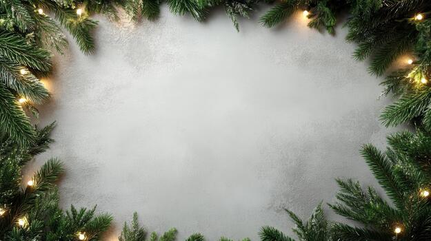 Christmas frame with christmas lights on a white background photo