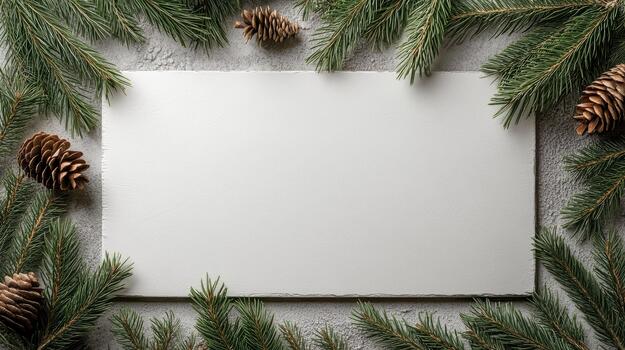 Navidad árbol ramas y pino conos en hormigón antecedentes foto