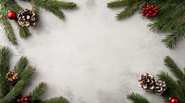 Navidad árbol ramas y rojo bayas en un gris antecedentes foto