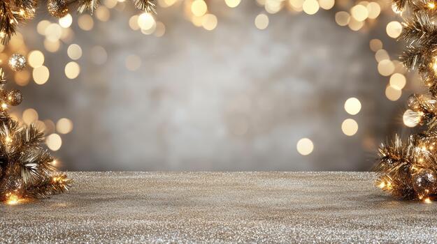 Christmas background with golden lights and bokeh photo