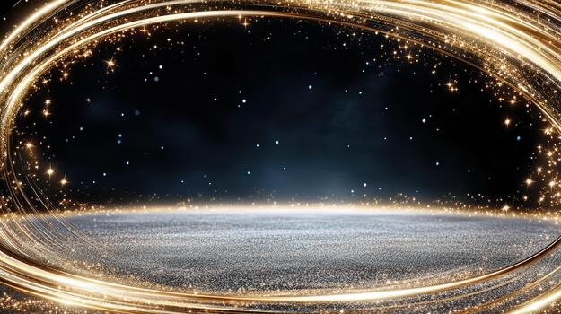 Golden circle with stars and sparkles photo