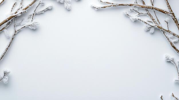 Winter frame with snow branches on white background photo