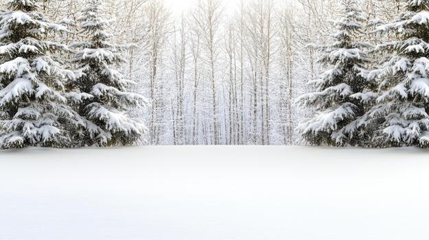 Winter landscape with snow covered trees and forest background photo