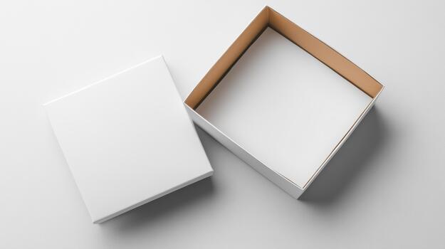 Open white box with empty box on white background photo
