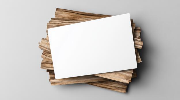 A stack of wooden pieces with a white square photo