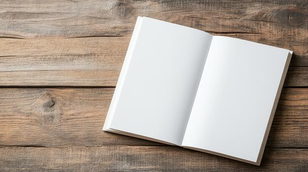 Blank white notebook on wooden table top view photo