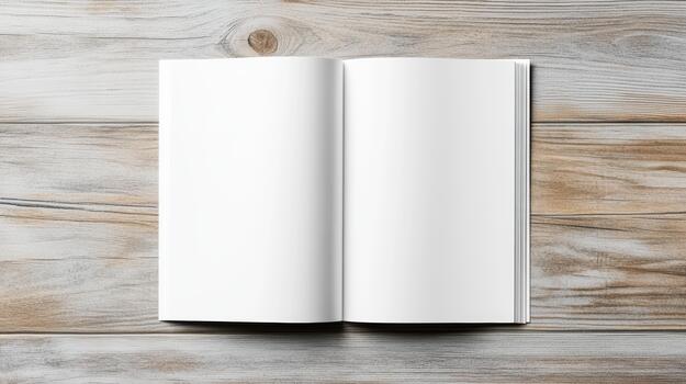 Blank white book on wooden table top view photo