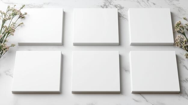 Blank white book mockup on marble background 3d render photo