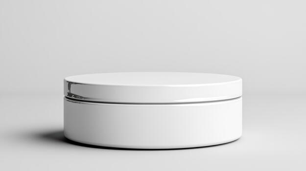 A white container with a lid on a plain surface photo