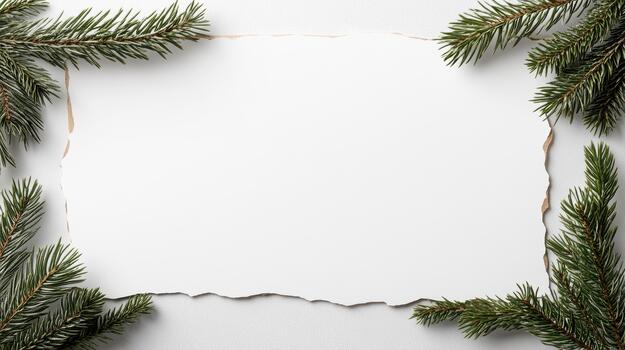 A blank piece of paper surrounded by fir branches photo