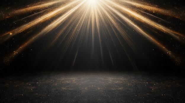 A dark room with a light shining from the ceiling photo