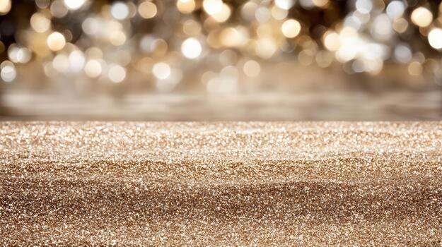 Golden glitter background with bokeh lights photo