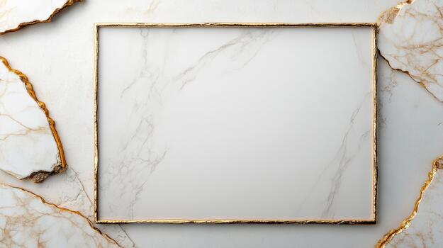 Gold frame on marble background with cracked texture photo