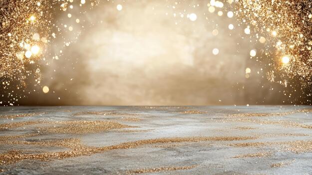 Golden glitter background with light and sparkles photo