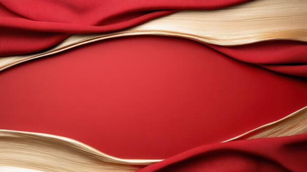 Red silk fabric with gold frame on red background photo