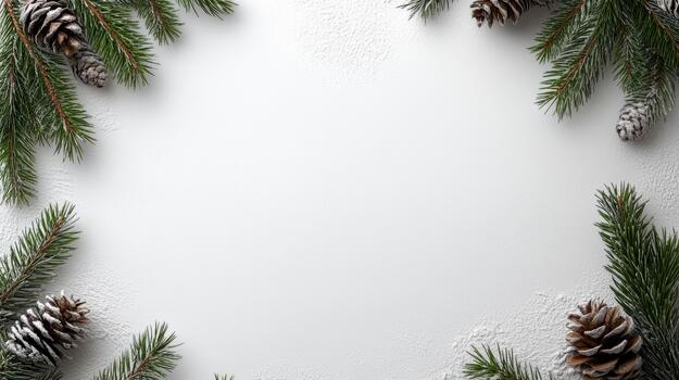 Christmas frame with fir branches and cones on white background photo