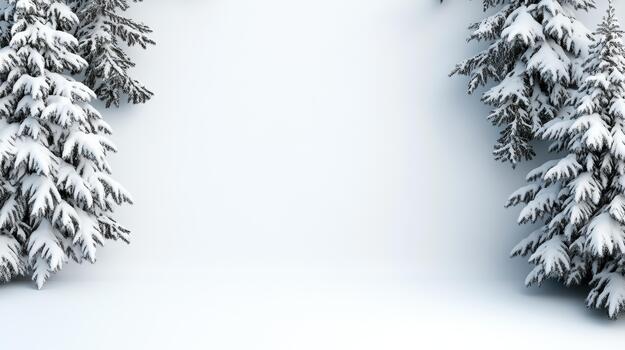 A snowy forest with trees and a white background photo