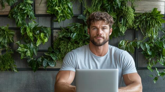 un hombre sentado en frente de un ordenador portátil computadora foto