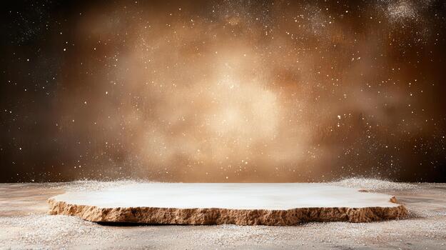 An empty wooden table with snow on it photo