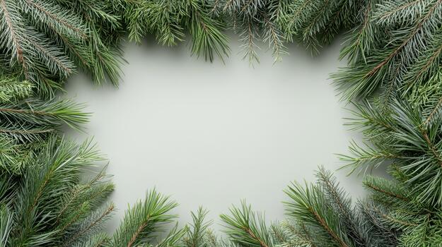 Christmas wreath frame with green pine branches on white background photo