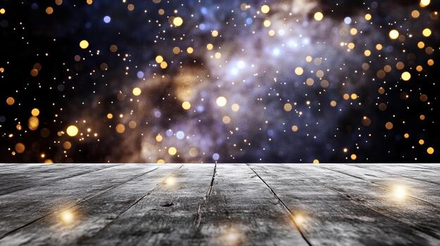 Wooden floor with stars and bokeh effect photo