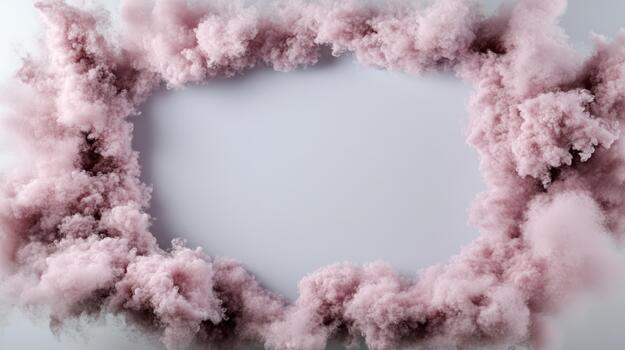 Pink smoke cloud with a square frame on a white background photo