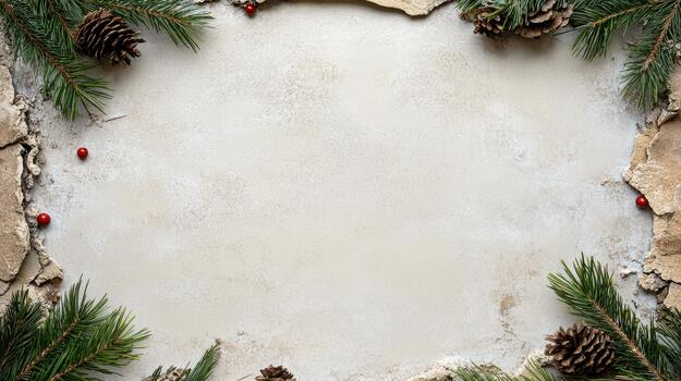 A frame with pine cones and fir branches on a white background photo