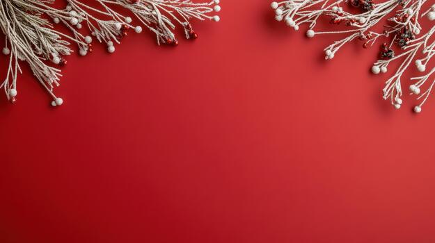 Christmas background with red and white branches photo