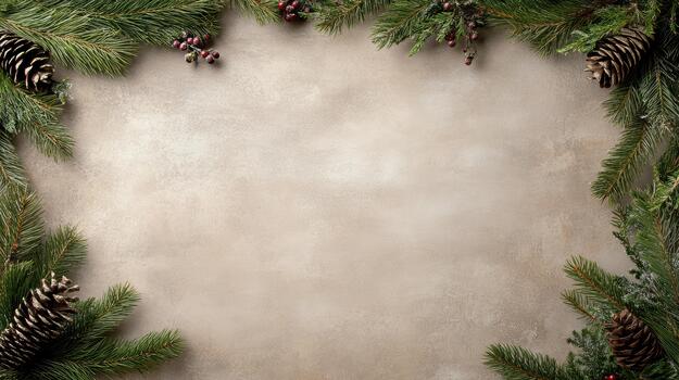 Christmas frame with fir branches and berries on a grungy background photo