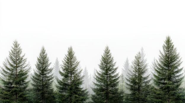 A group of evergreen trees in the fog photo
