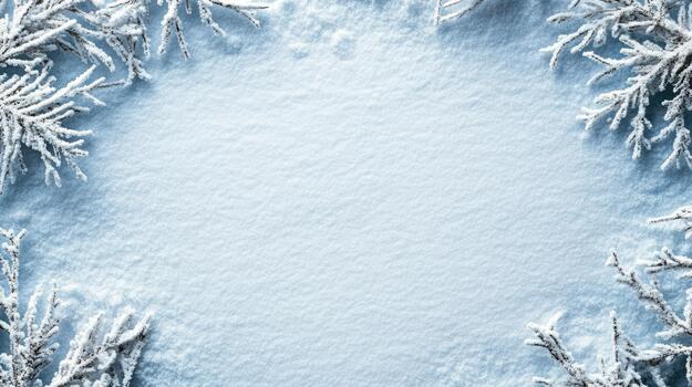 Winter background with snow covered branches and a circle frame photo