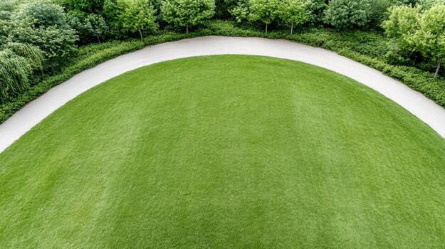 Top view of green grass and trees in a park photo