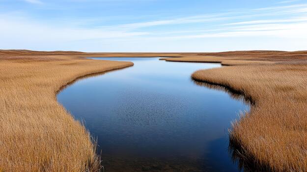 A river flowing through a marshy area photo