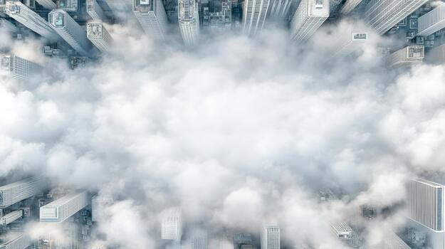 Clouds over city skyline with copy space photo