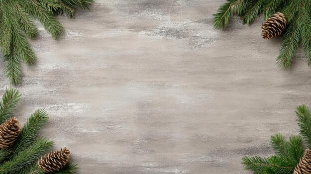 Navidad árbol ramas y conos en un hormigón antecedentes foto