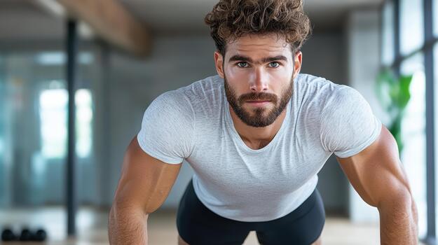 A man is doing push ups on a bench photo