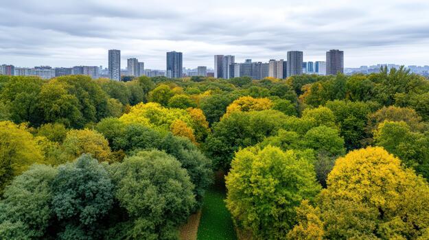 un ver de un ciudad horizonte desde encima un parque foto